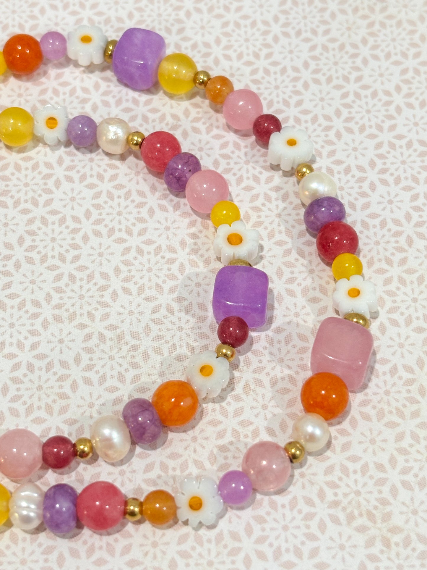 Girly Daisy - Gemstone and Pearl Necklace