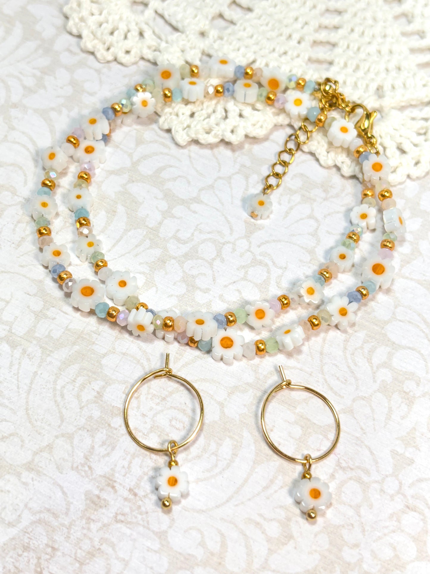 Daisy Chain Necklace + Earrings Set