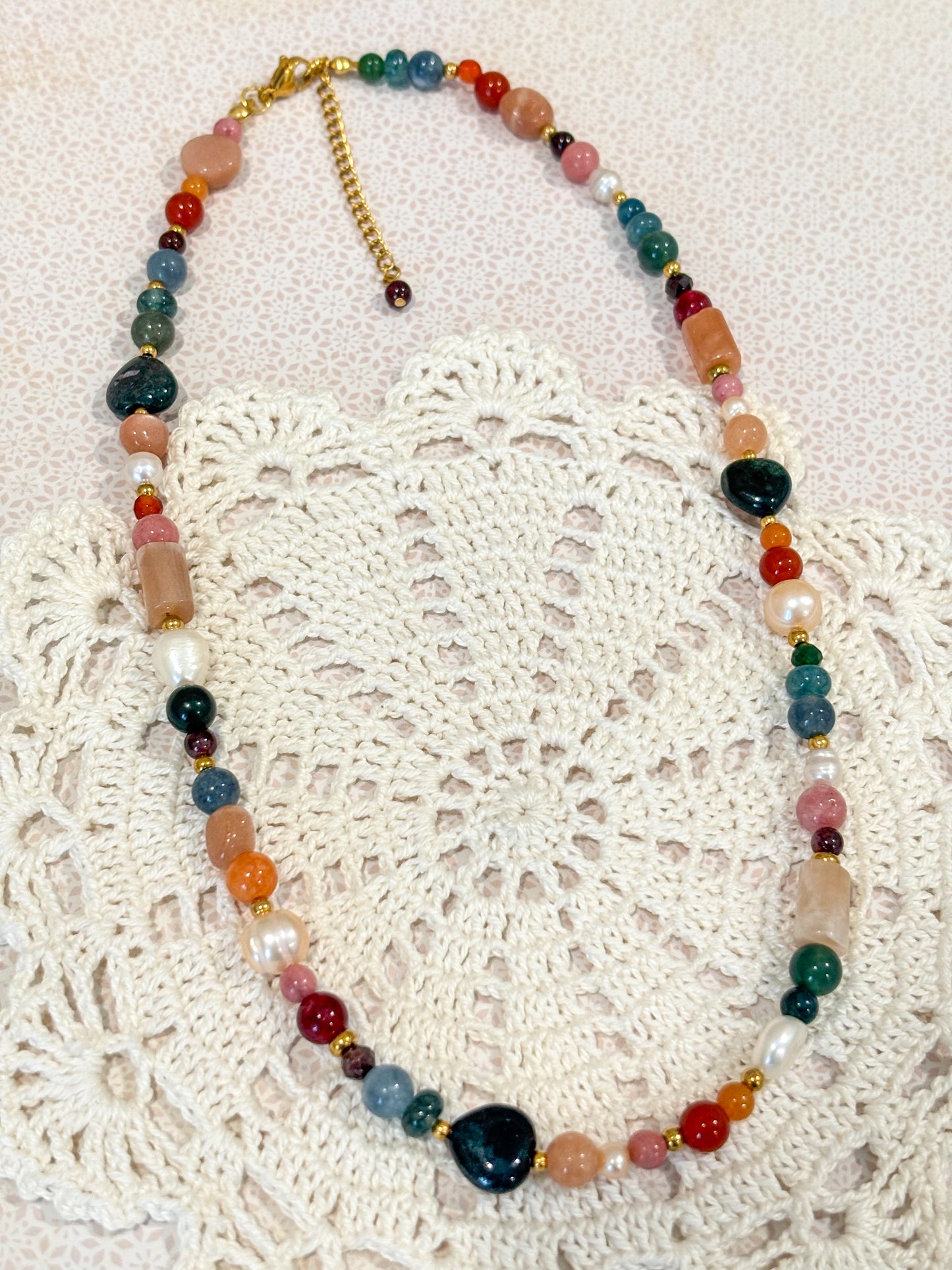 Fall Rainbow - Gemstone and Pearl Necklace