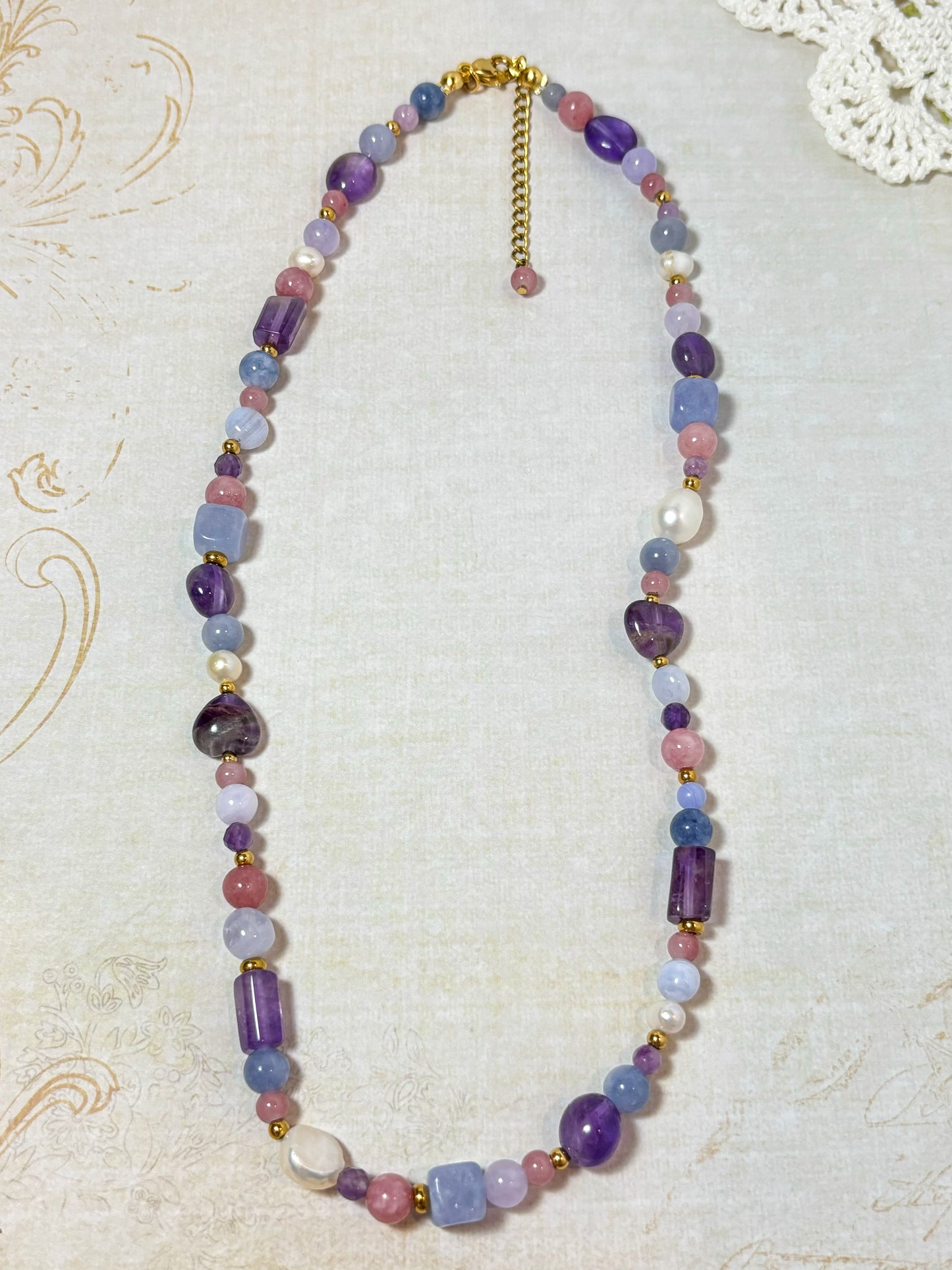 Violet - Stone and Pearl Necklace