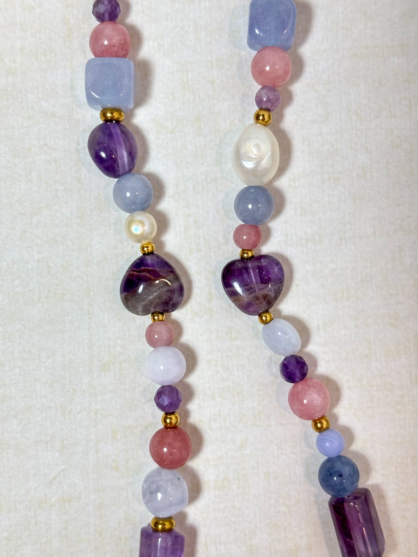 Violet - Stone and Pearl Necklace