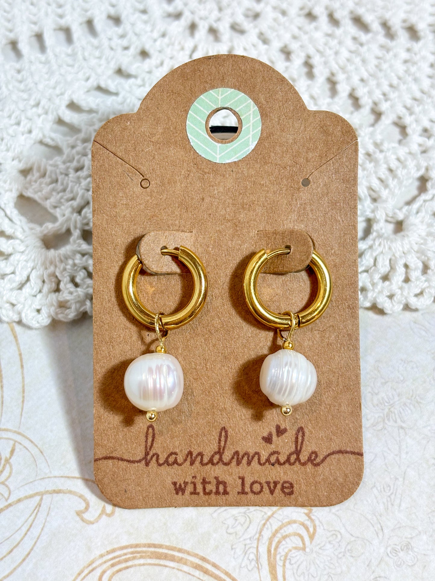 Bold freshwater pearl & stainless steel hoop earrings