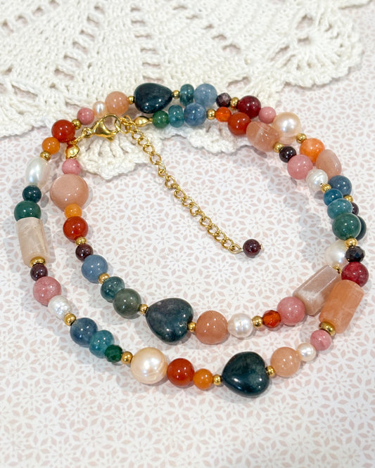 Fall Rainbow - Gemstone and Pearl Necklace