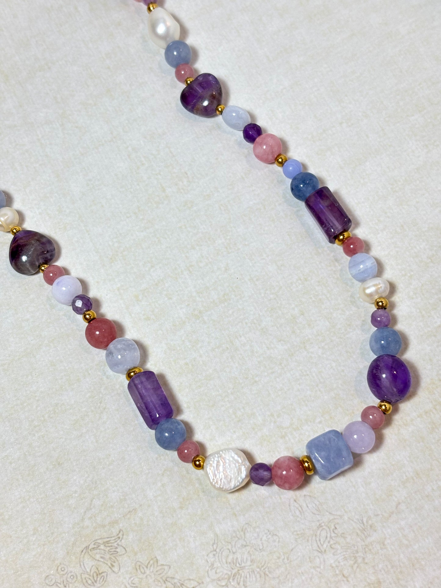 Violet - Stone and Pearl Necklace