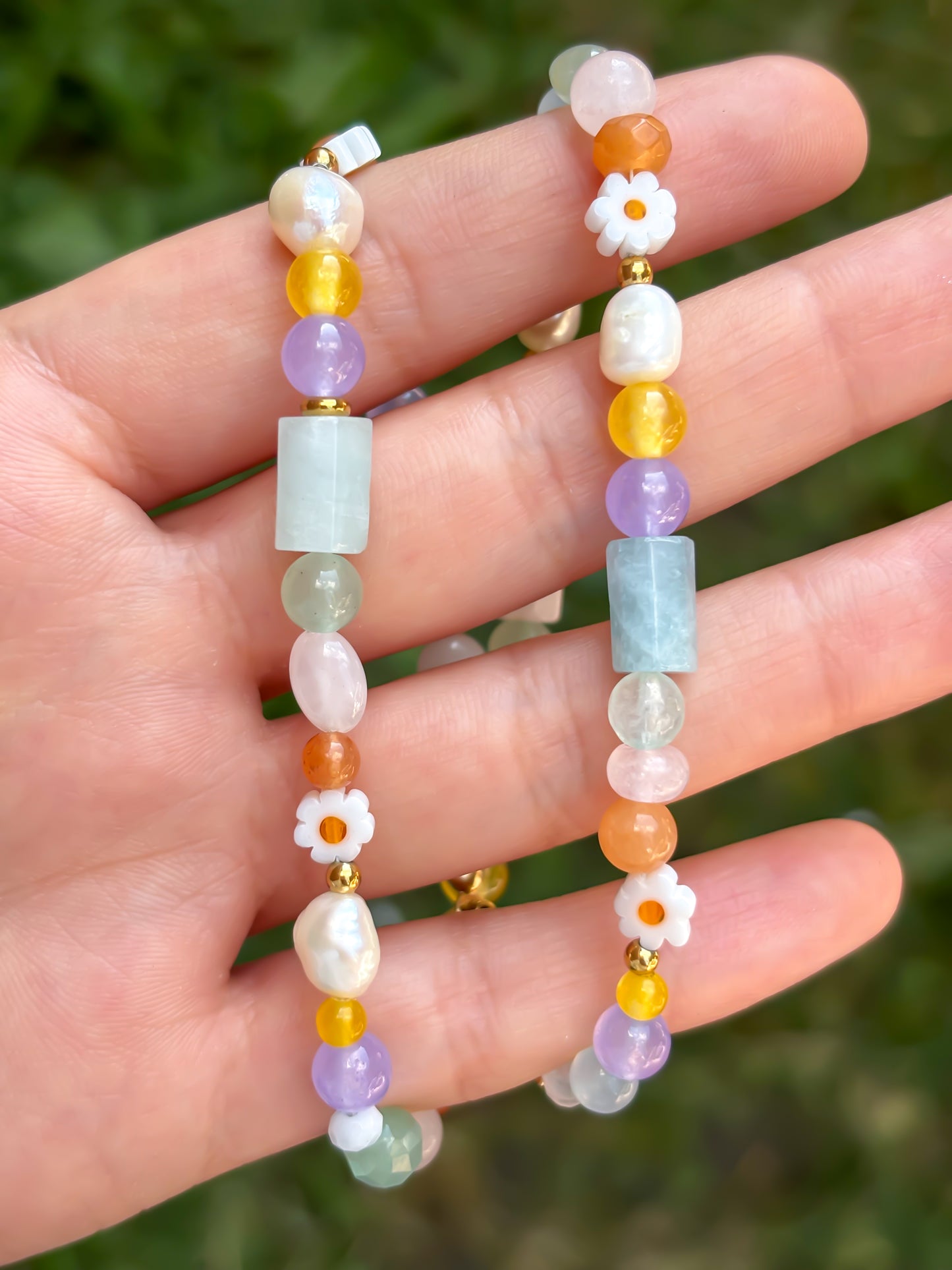 Rainbow Daisy - Stone and Pearl Necklace
