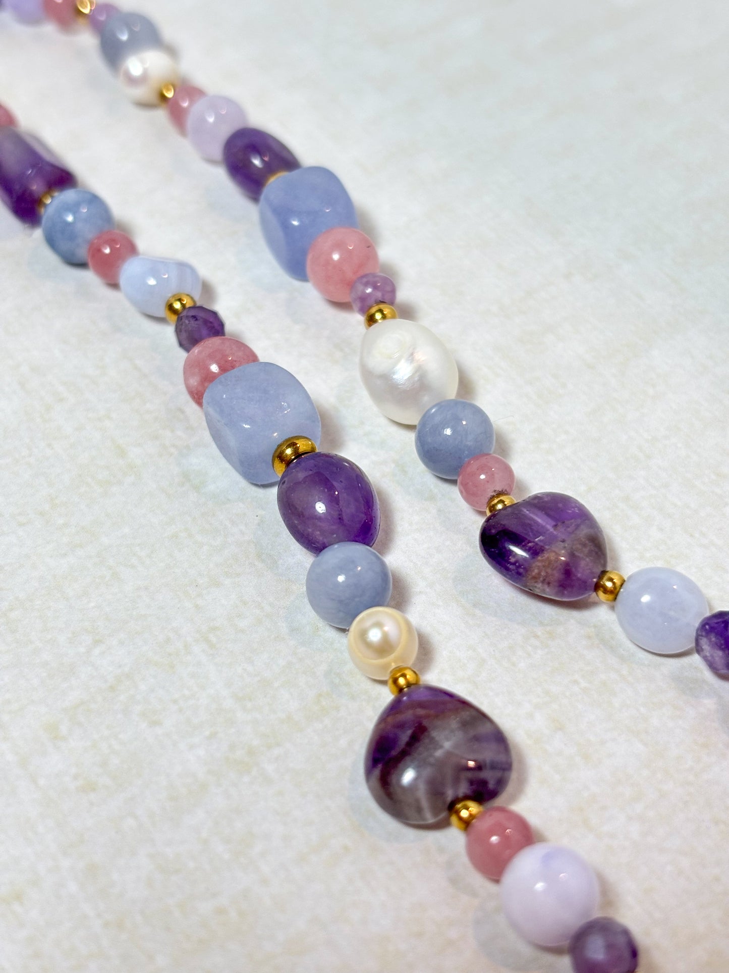 Violet - Stone and Pearl Necklace