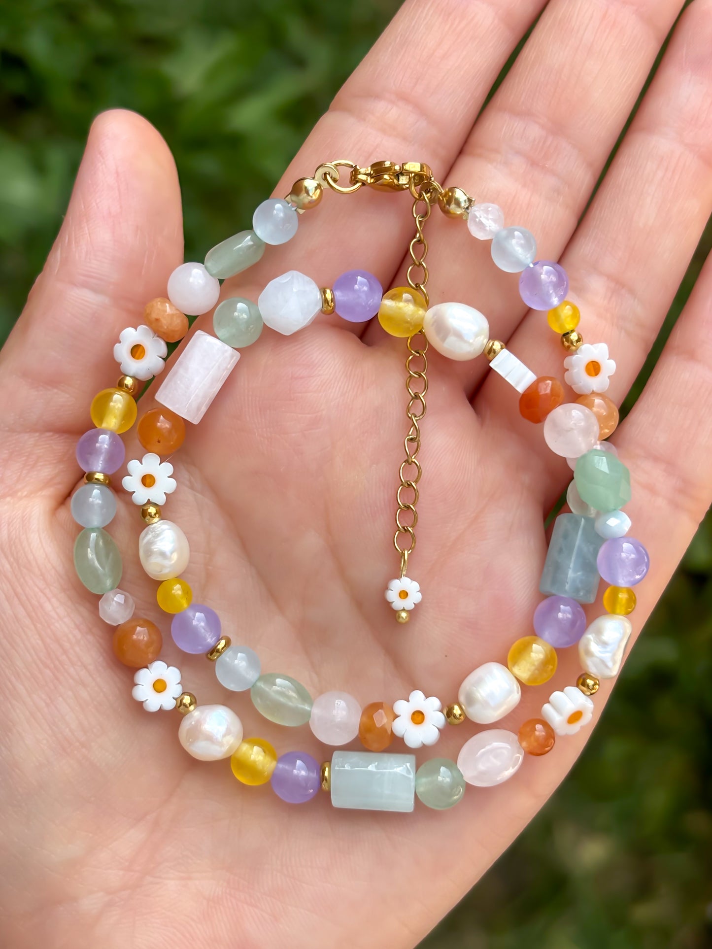 Rainbow Daisy - Stone and Pearl Necklace