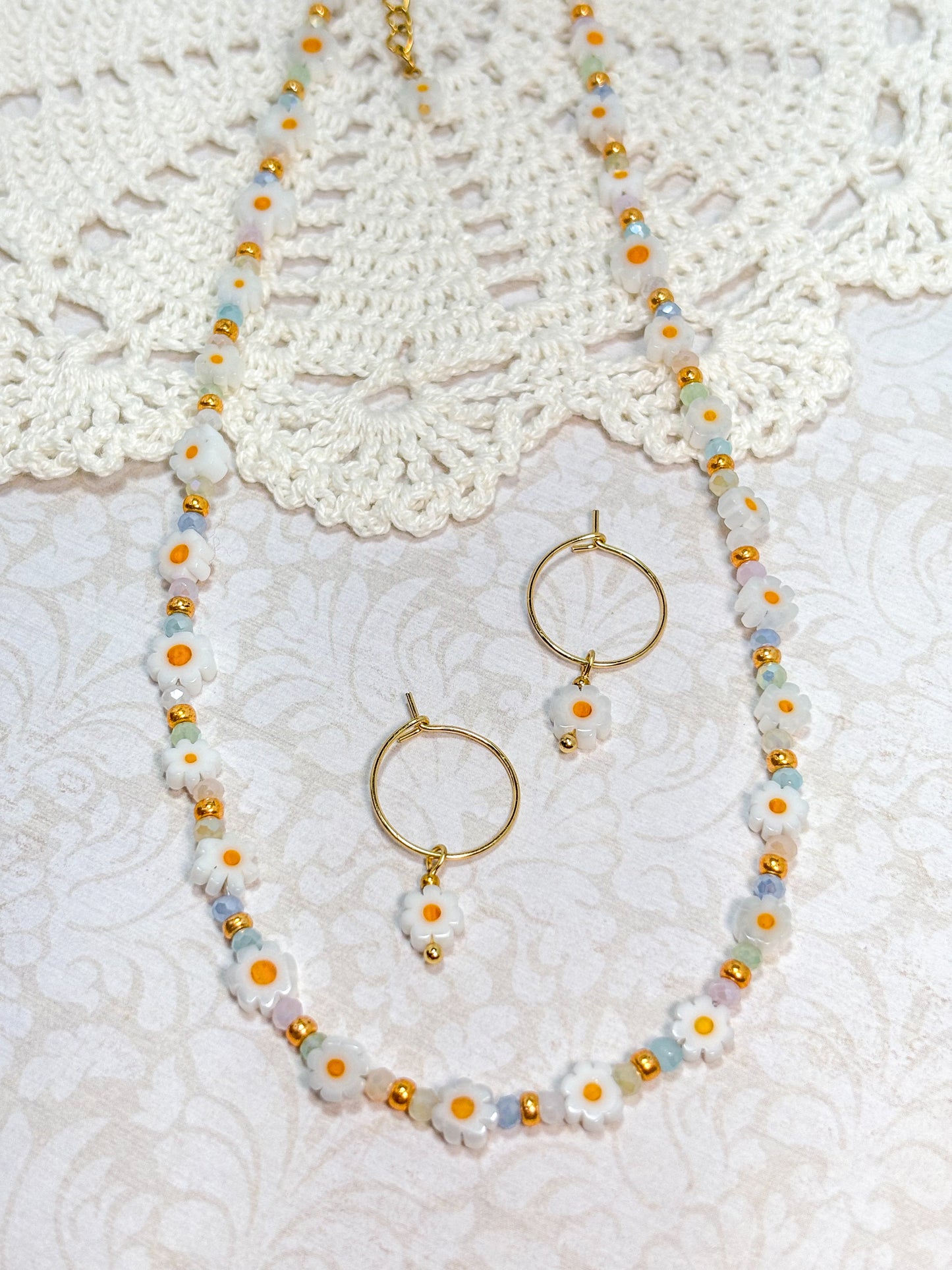 Daisy Chain Necklace + Earrings Set