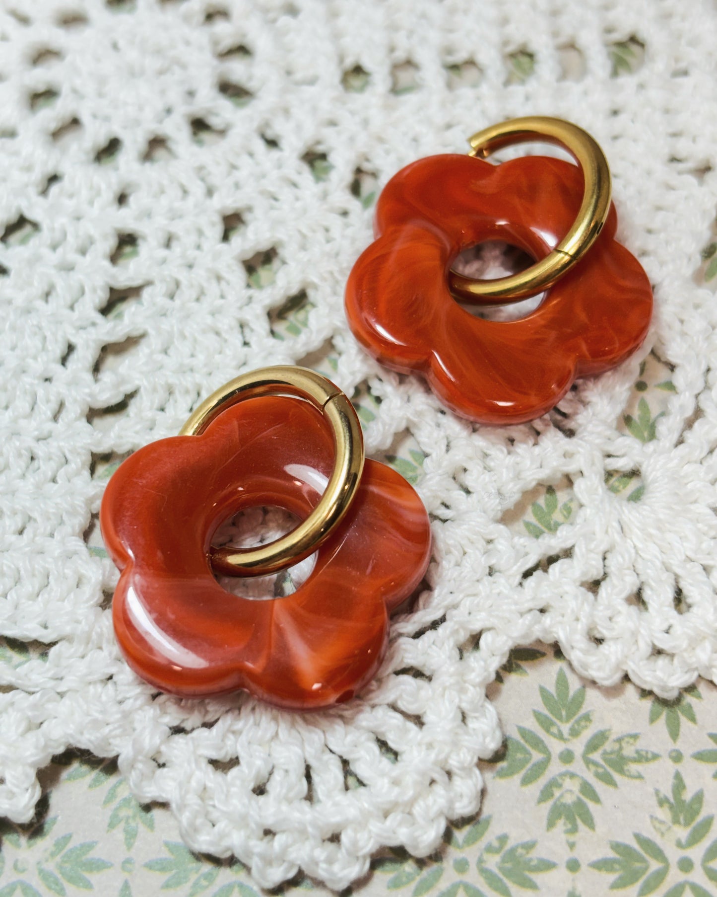 Stainless Steel and Acrylic Flower Hoop Earrings