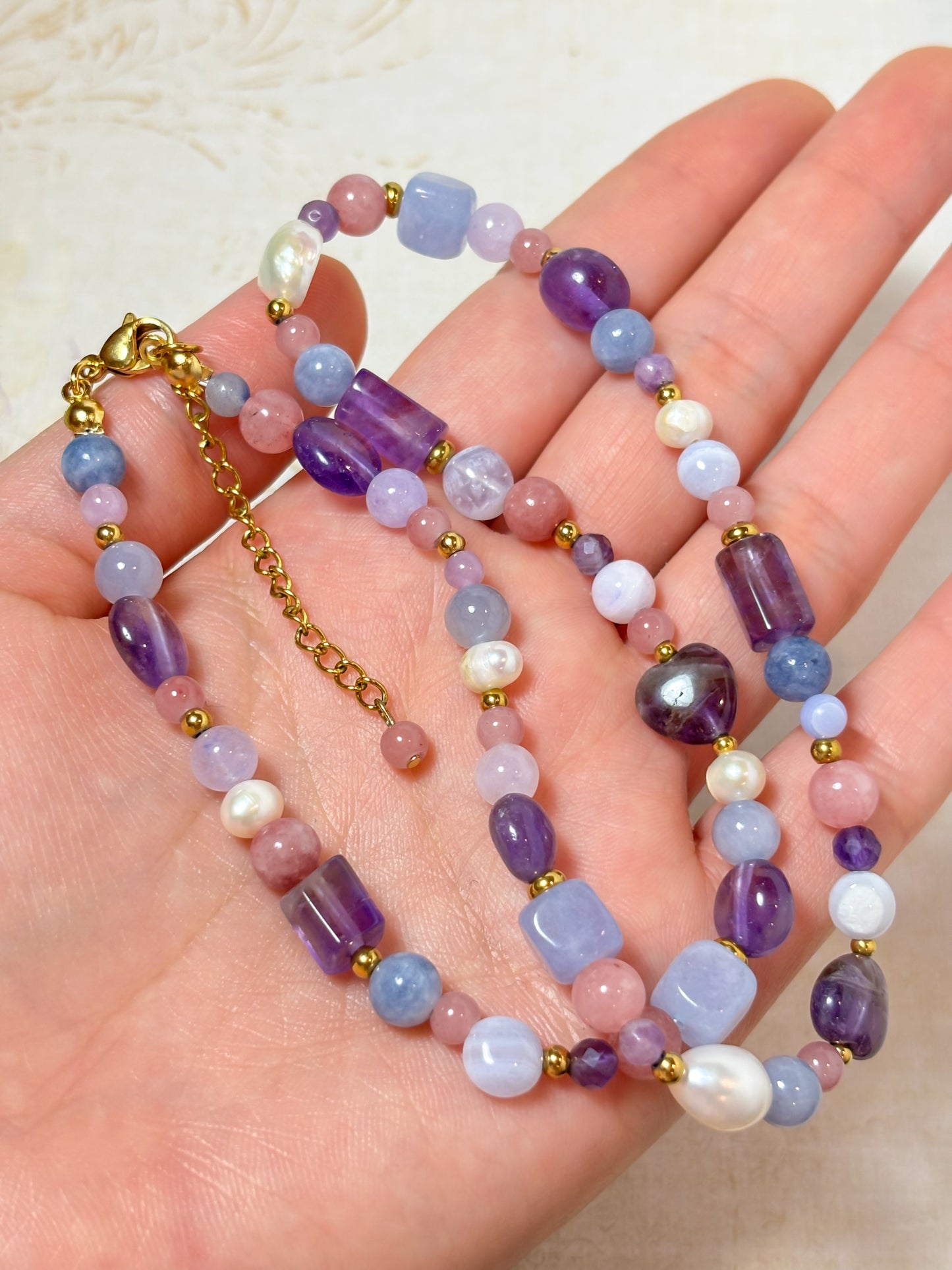 Violet - Stone and Pearl Necklace