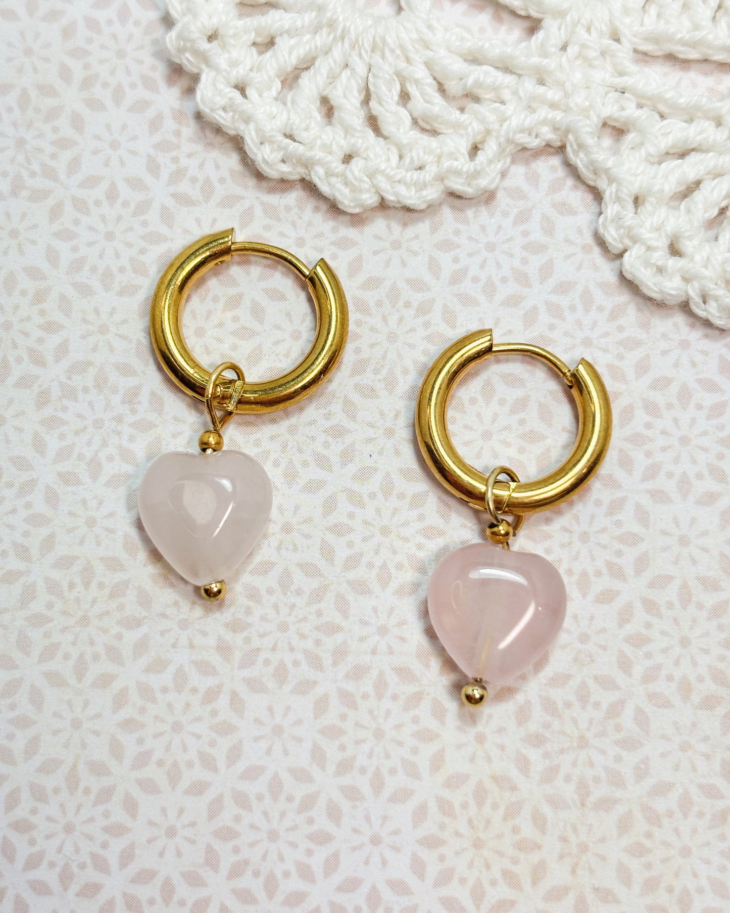 Sweetheart Hoop Earrings - Quartz and Stainless Steel