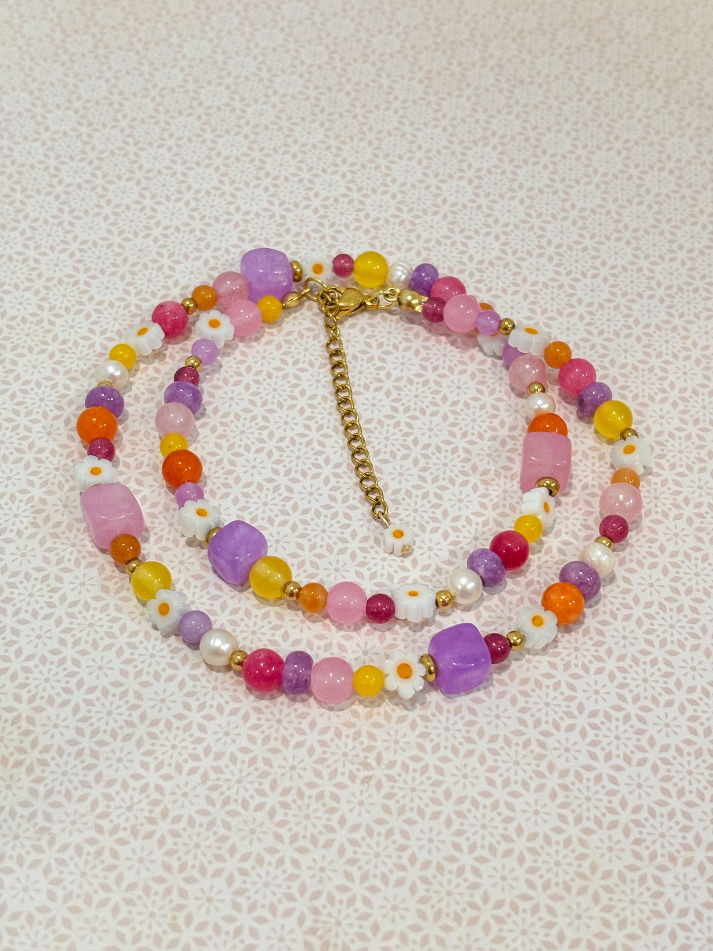 Girly Daisy - Gemstone and Pearl Necklace